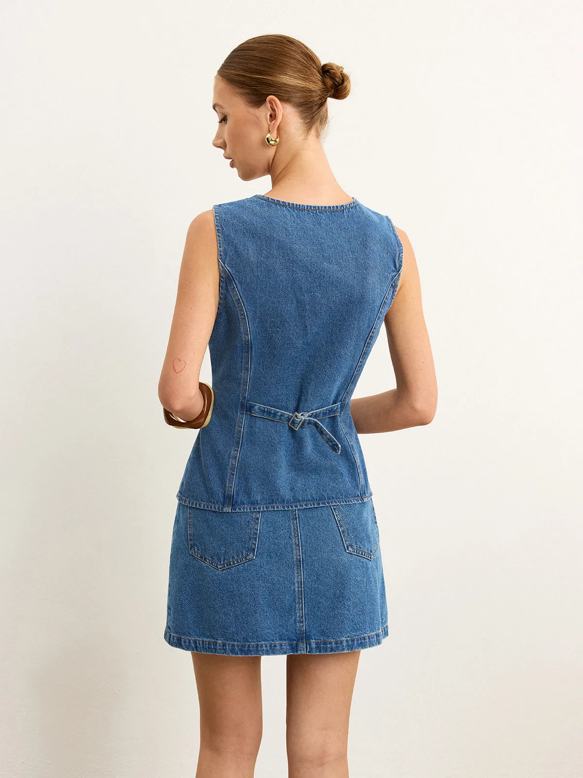 Sleeveless Denim Skirt Set sold by COMMENSE product image thumbnail 4