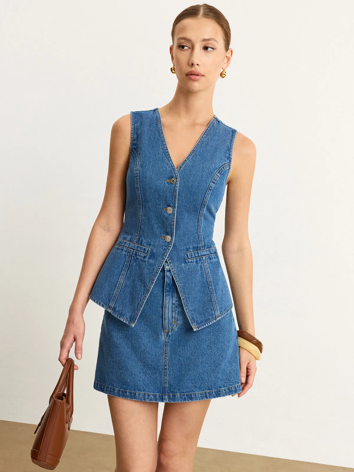 Sleeveless Denim Skirt Set sold by COMMENSE product image thumbnail 3