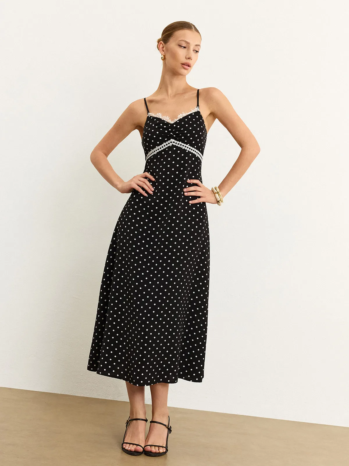 Polka Dot Lace Trim Midi Dress sold by COMMENSE product image thumbnail 2