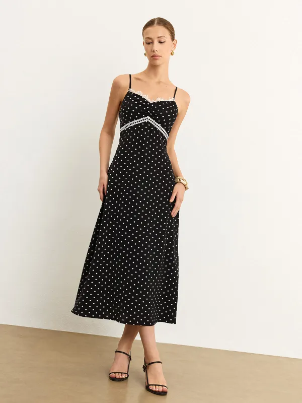 Polka Dot Lace Trim Midi Dress sold by COMMENSE
