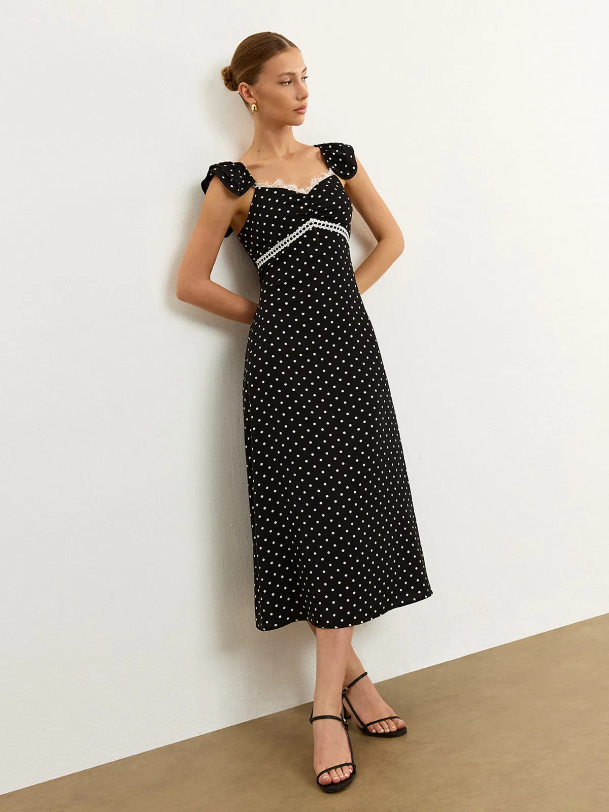 Polka Dot Lace Trim Midi Dress sold by COMMENSE product image thumbnail 5