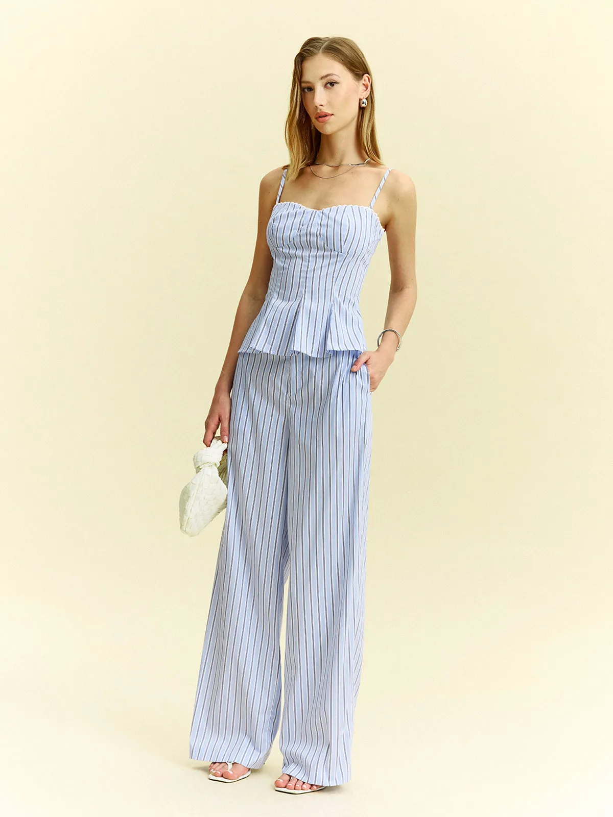 Striped Peplum Top and Wide-Leg Pants Set sold by COMMENSE product image thumbnail 3