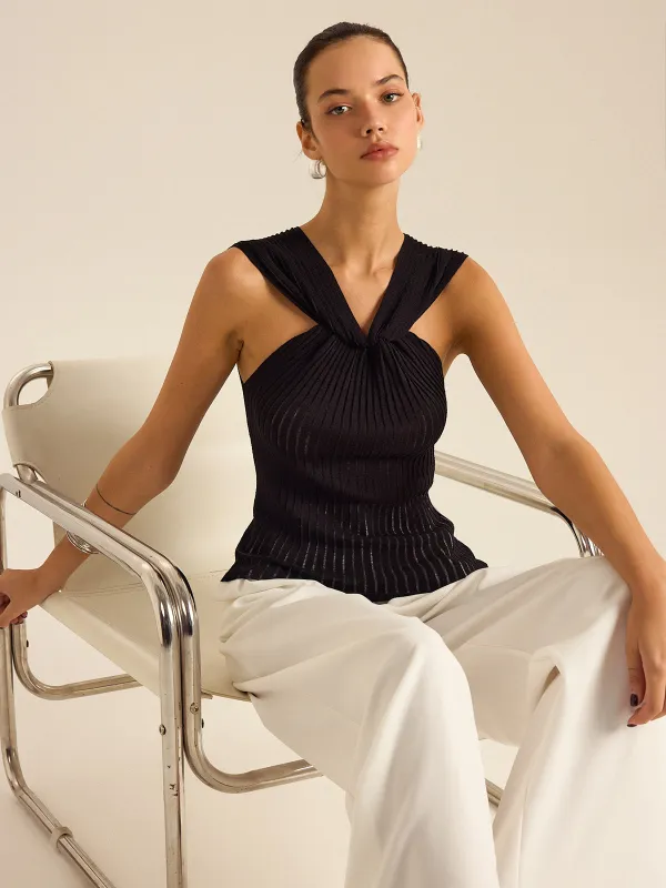 Pleated Knit Twist-Front Top made by COMMENSE