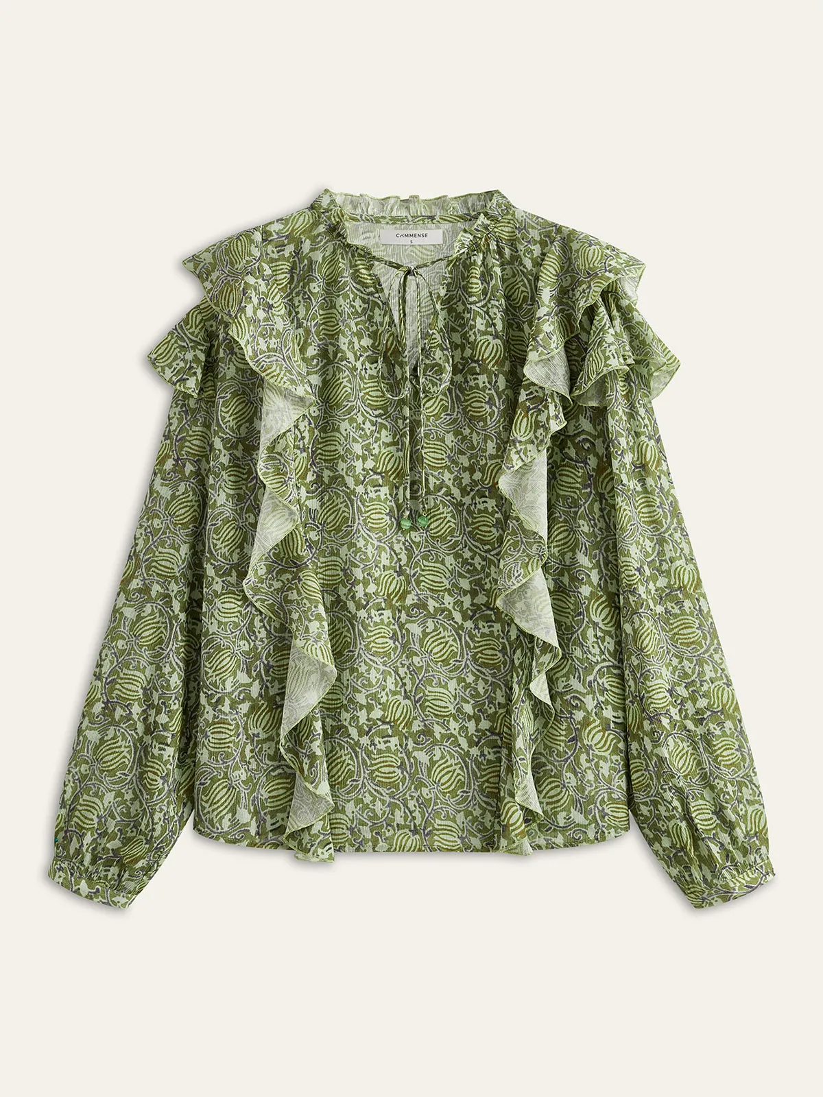 Floral Printed Ruffle Shirt sold by COMMENSE