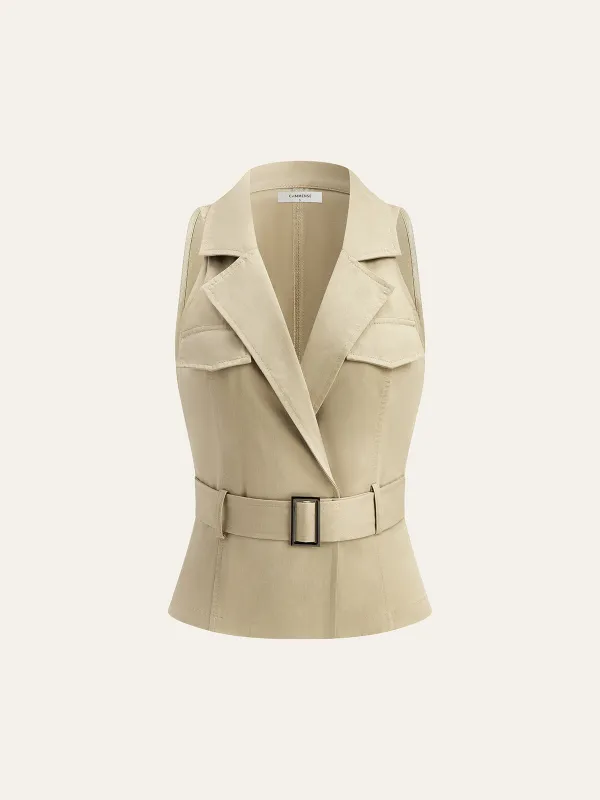 Belted Sleeveless Vest sold by COMMENSE