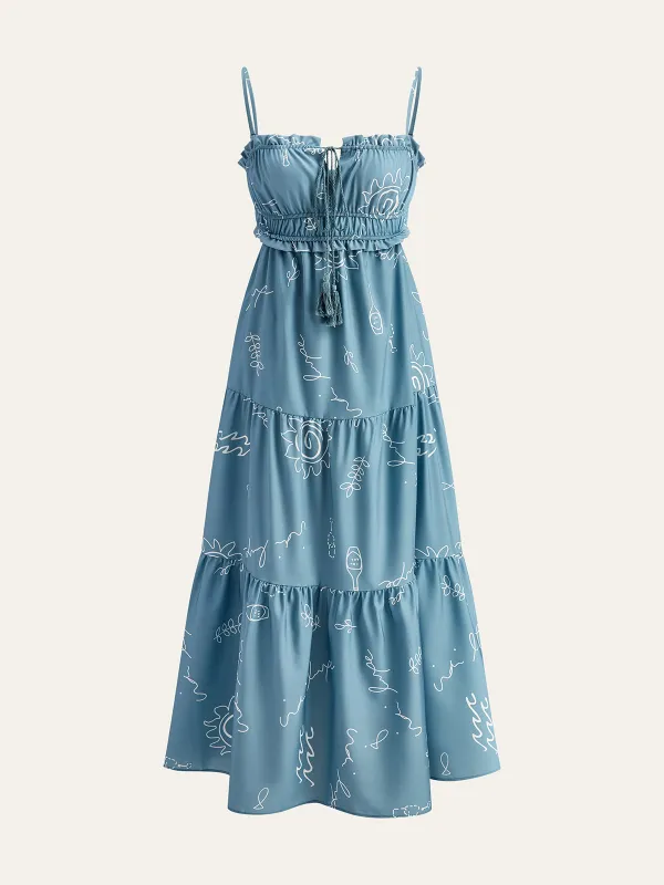 Printed Spaghetti Strap Tiered Maxi Dress sold by COMMENSE