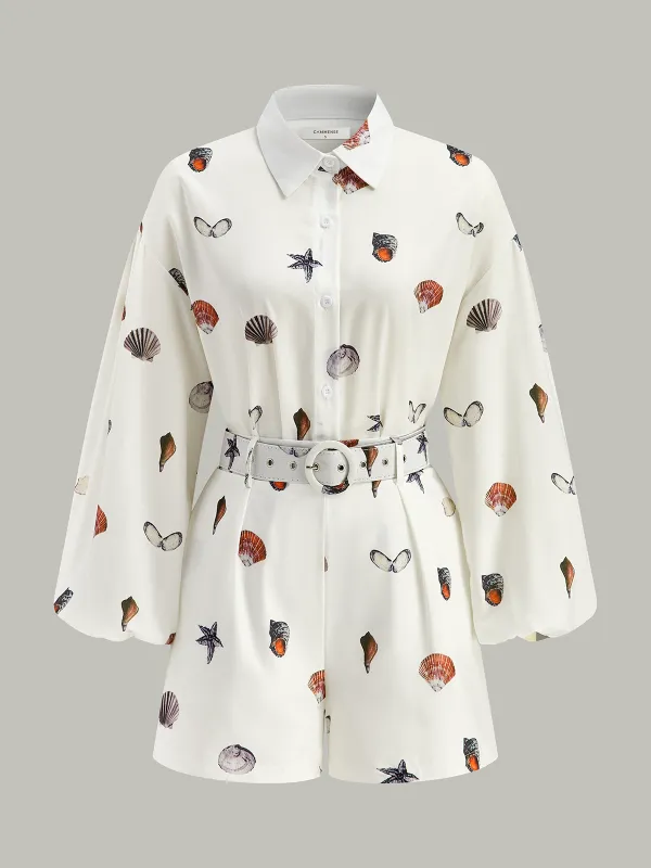 Belted Seashell Print Romper sold by COMMENSE