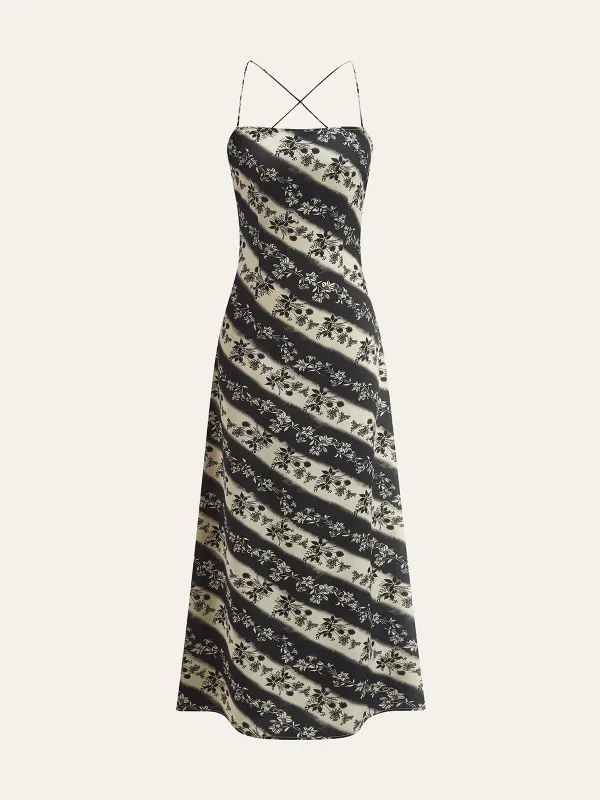 Floral Striped Criss-Cross Back Maxi Dress sold by COMMENSE