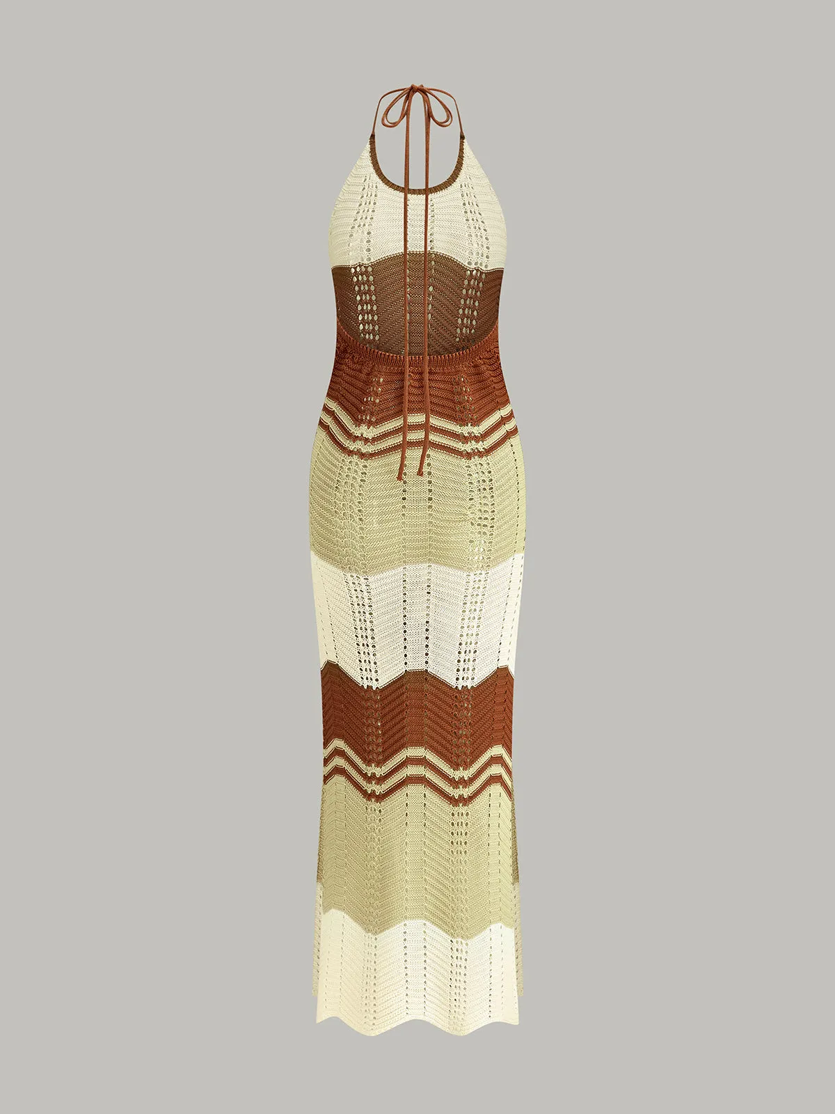 Contrast Stripe Crochet Halter-Neck Maxi Dress sold by COMMENSE product image thumbnail 2