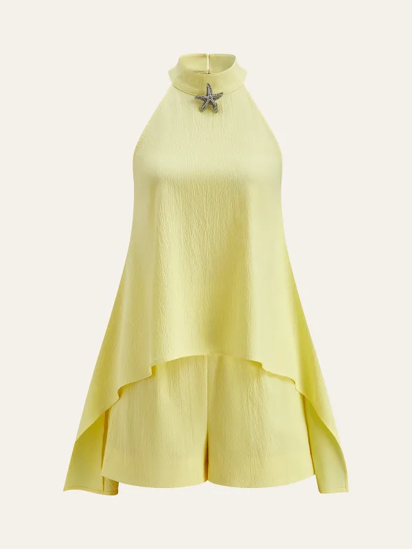 Halter Neck Asymmetric Hem Shorts Set sold by COMMENSE