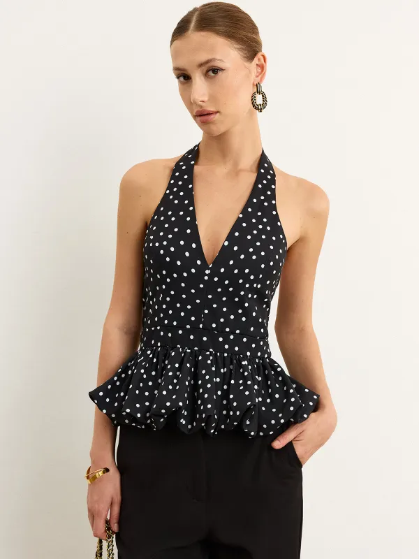 Polka Dot Halter Peplum Top sold by COMMENSE