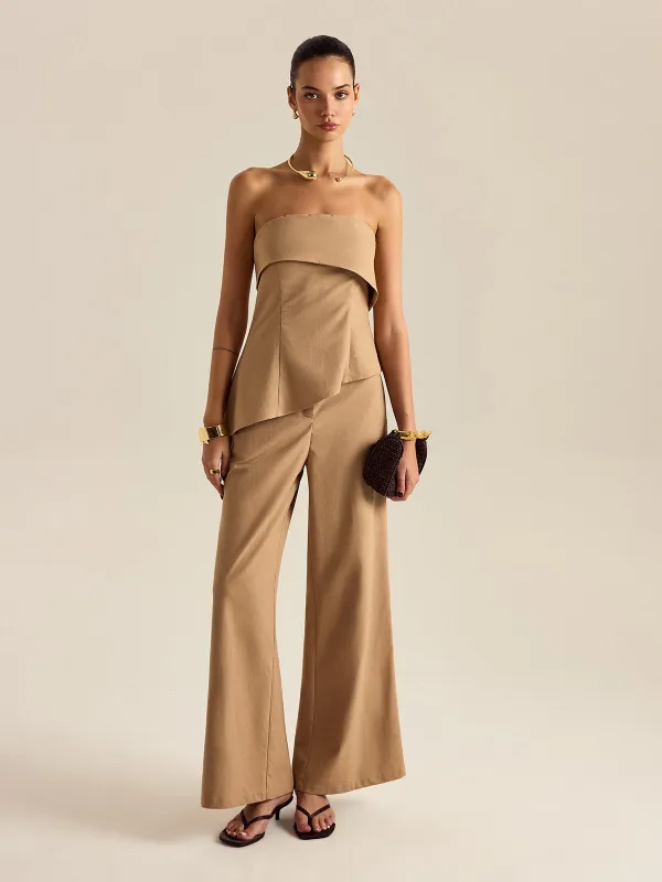 Asymmetrical Strapless Pants Set sold by COMMENSE