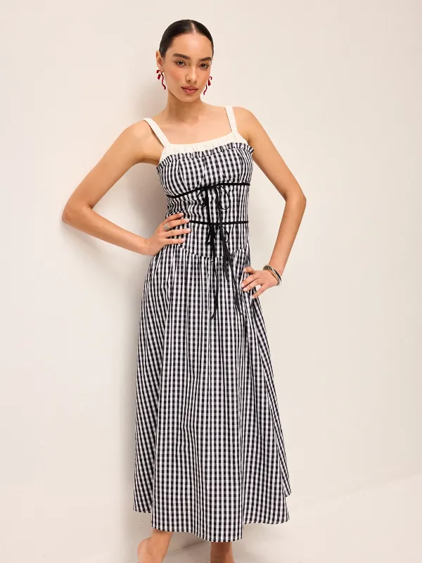 Gingham Corset-Style Midi Dress sold by COMMENSE