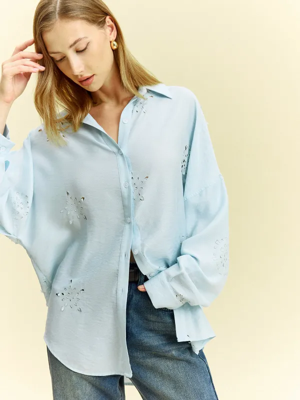 Oversized Eyelet Detail Shirt sold by COMMENSE