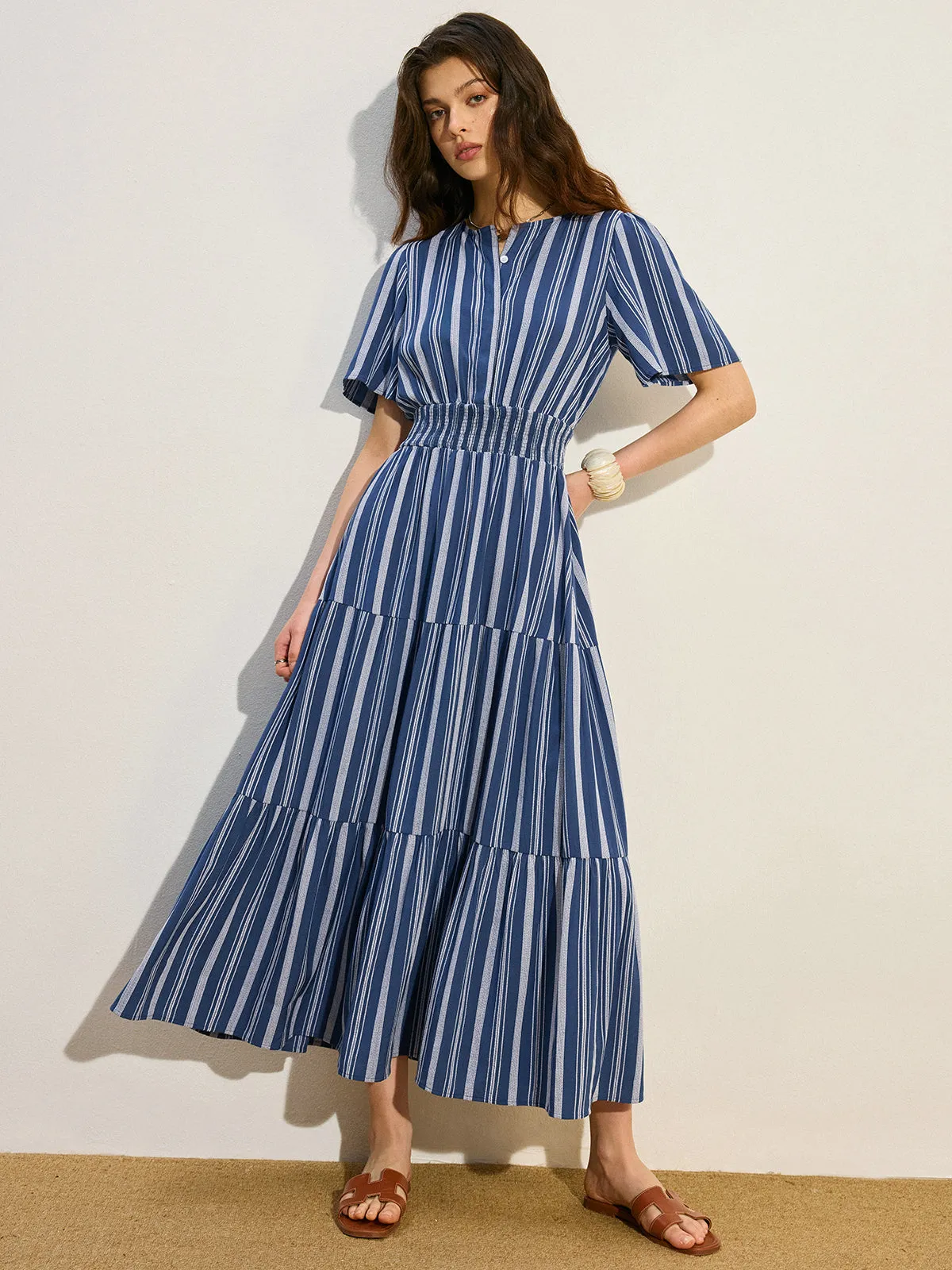 Striped Smocked Waist Tiered Maxi Dress sold by COMMENSE product image thumbnail 3