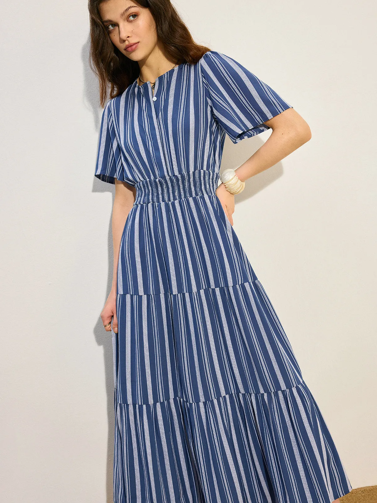 Striped Smocked Waist Tiered Maxi Dress sold by COMMENSE product image thumbnail 4