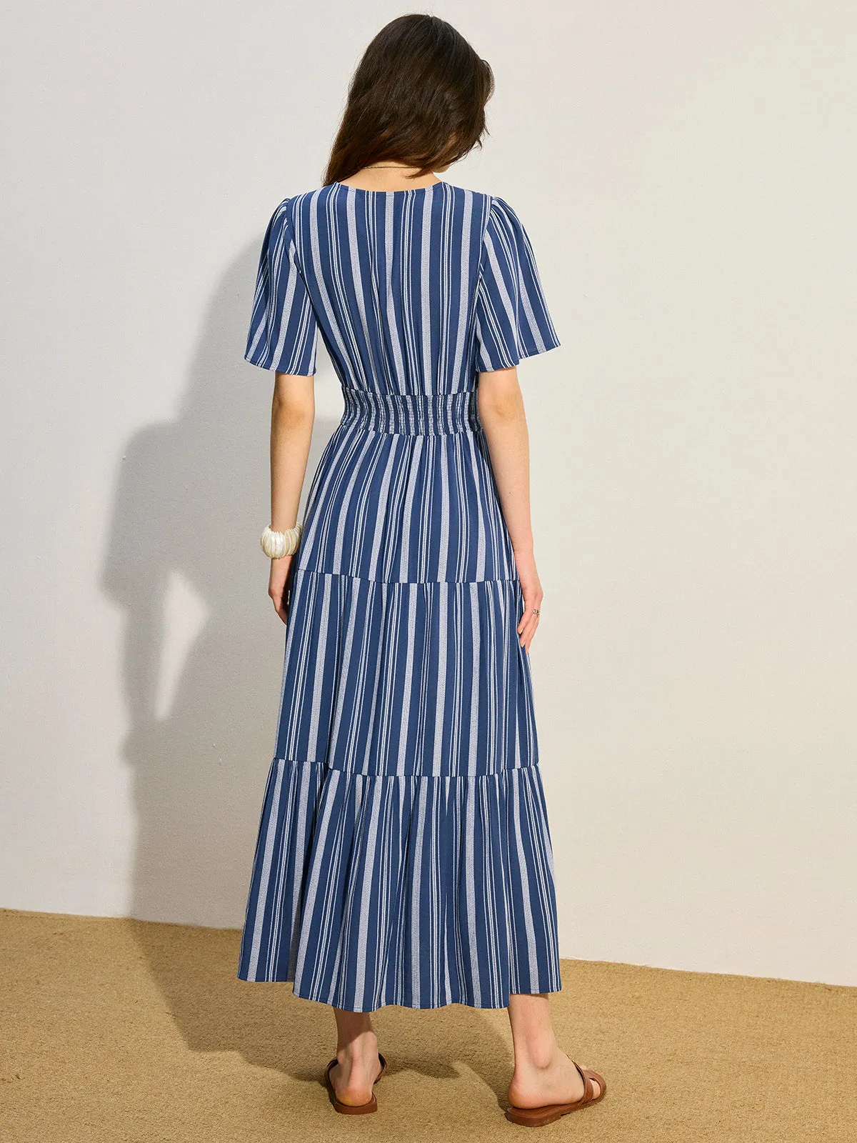 Striped Smocked Waist Tiered Maxi Dress sold by COMMENSE product image thumbnail 5