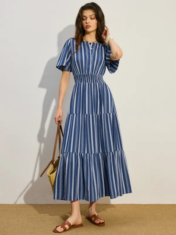 Striped Smocked Waist Tiered Maxi Dress sold by COMMENSE