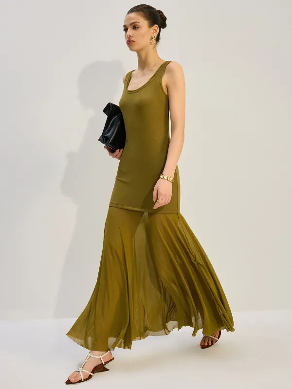 Sleeveless Sheer-Paneled Maxi Dress sold by COMMENSE