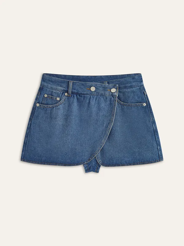 Pocketed Asymmetric Denim Skirt sold by COMMENSE