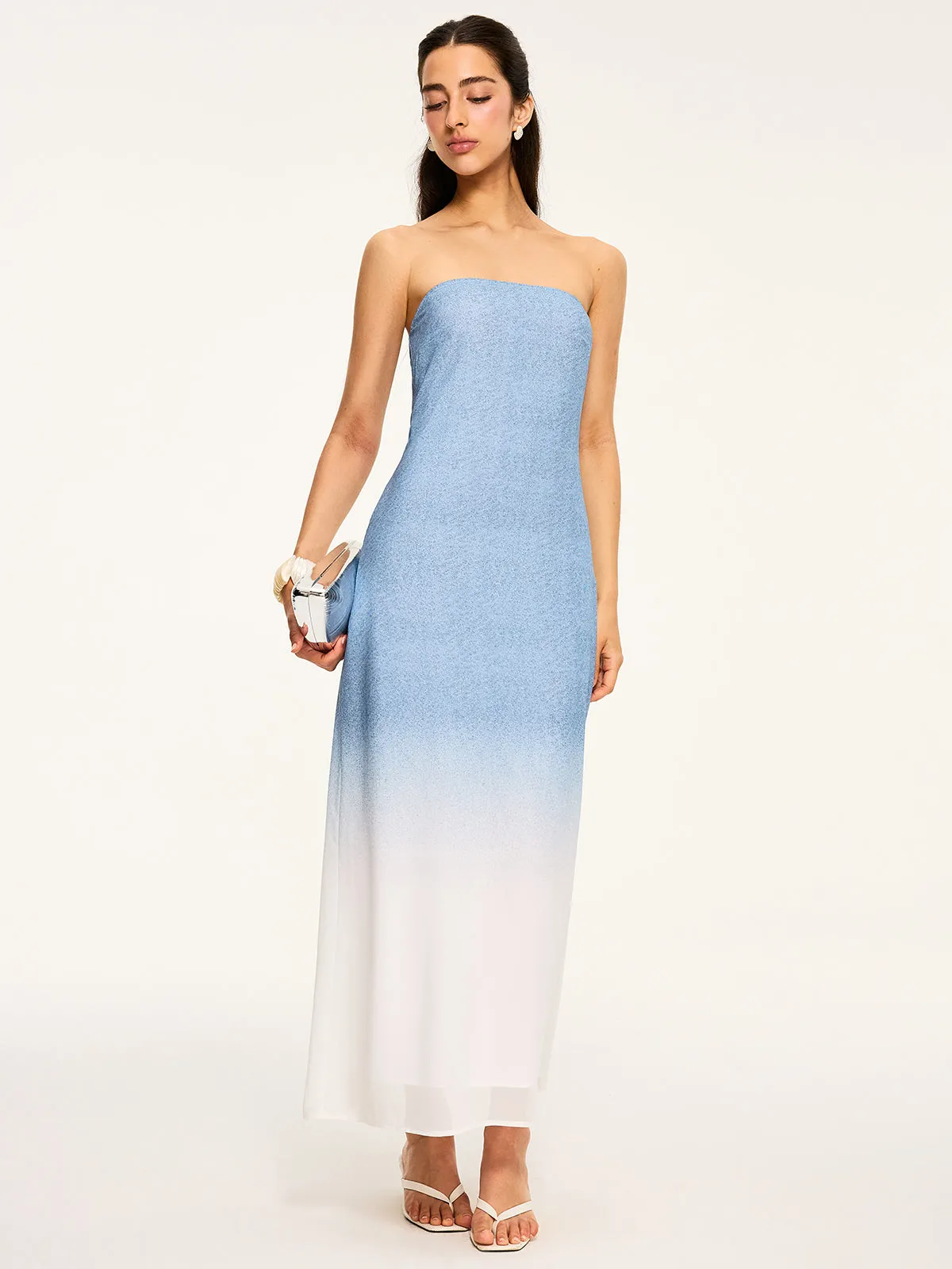 Gradient Strapless Maxi Slit Dress sold by COMMENSE product image thumbnail 3