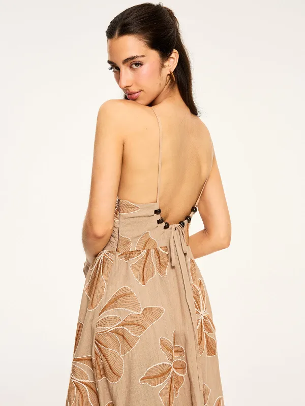 Floral Print Backless Maxi Dress sold by COMMENSE