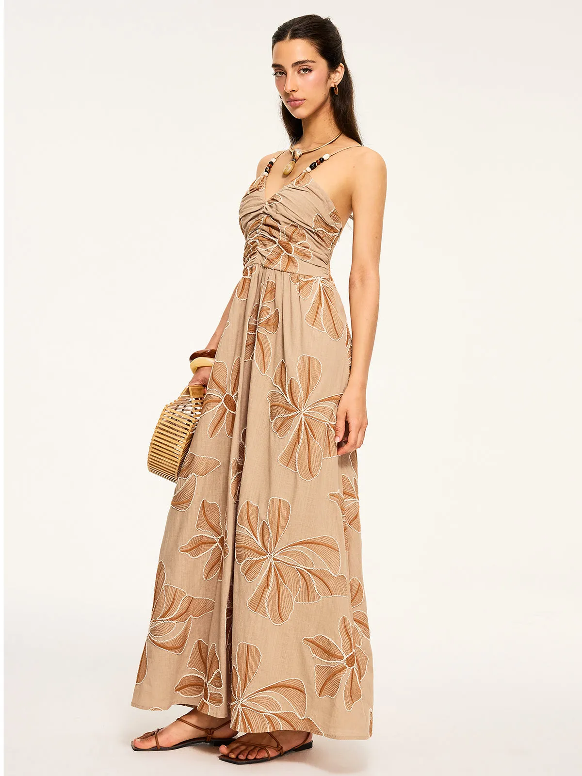 Floral Print Backless Maxi Dress sold by COMMENSE product image thumbnail 2