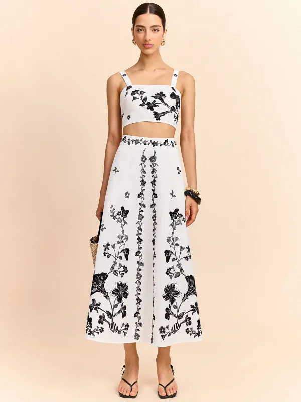 Floral Embroidered Crop Top and Midi Skirt Set sold by COMMENSE