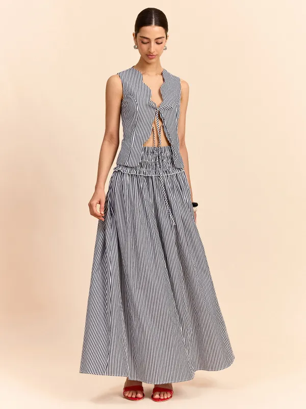 Striped Tie-Front Top and Skirt Set sold by COMMENSE