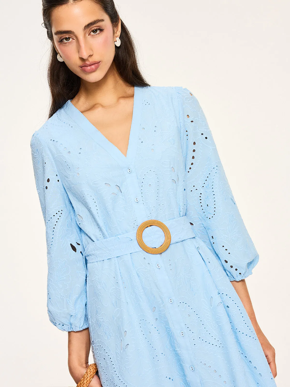 Belted Eyelet Mini Dress sold by COMMENSE product image thumbnail 2