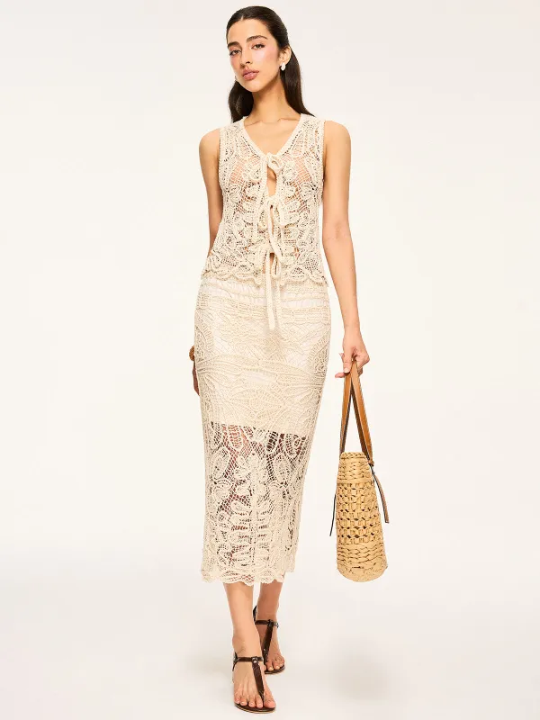 Sheer Crochet Midi Dress sold by COMMENSE