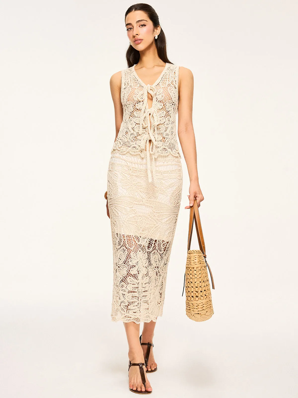 Sheer Crochet Midi Dress sold by COMMENSE