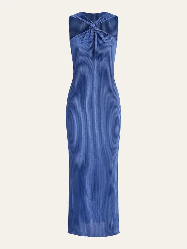 Pleated Twist-Front Midi Dress sold by COMMENSE