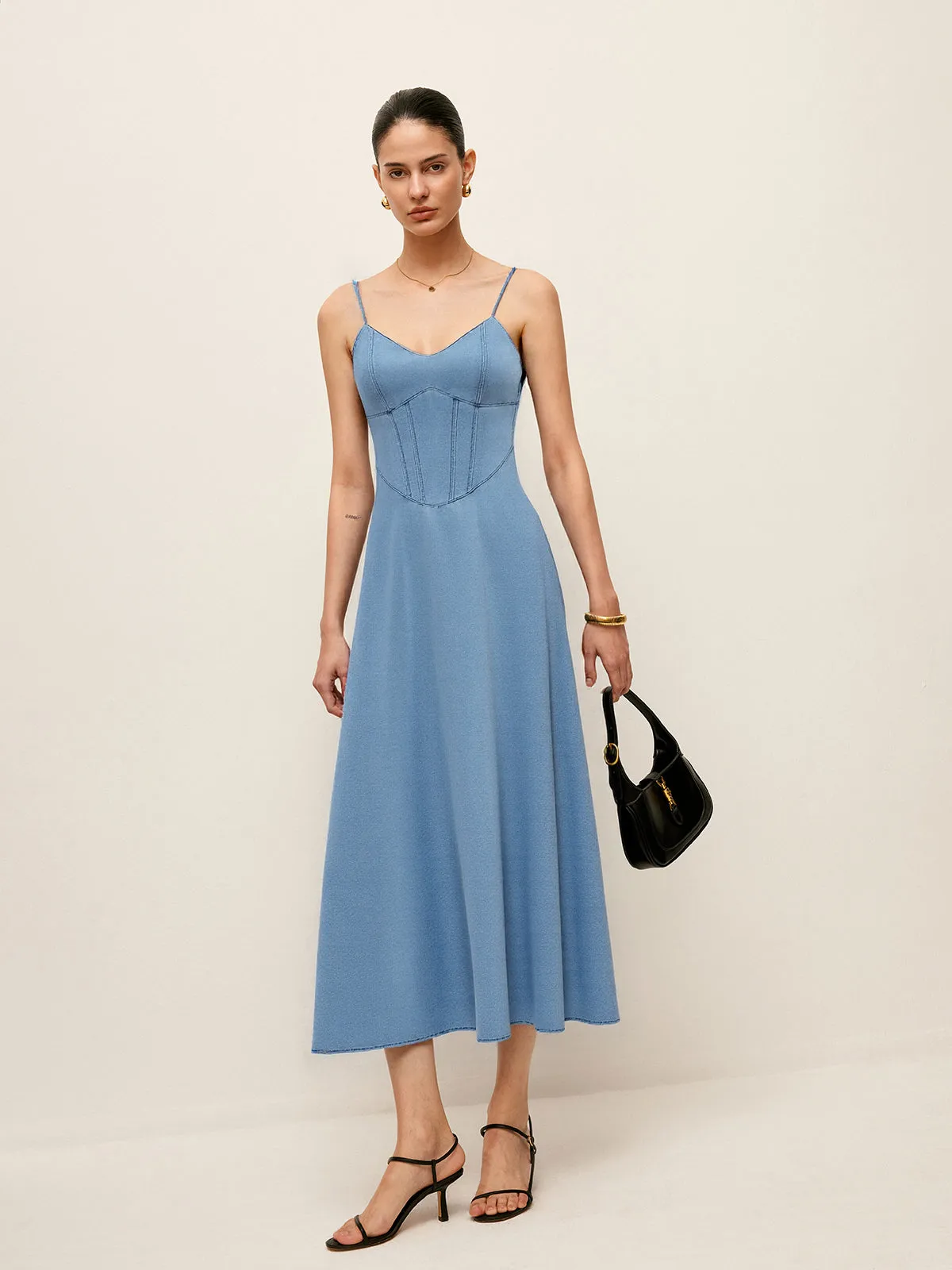 Denim Spaghetti Strap Midi Dress sold by COMMENSE product image thumbnail 2