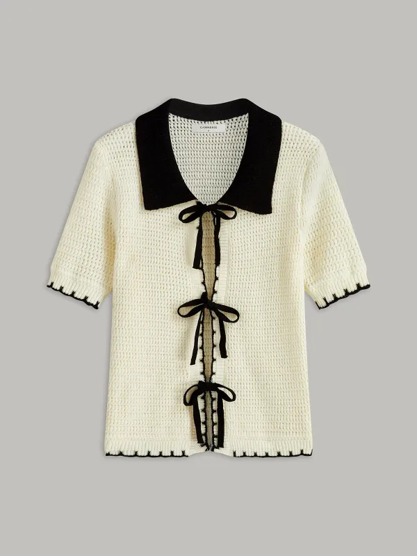 Tie-Front Knit Top sold by COMMENSE