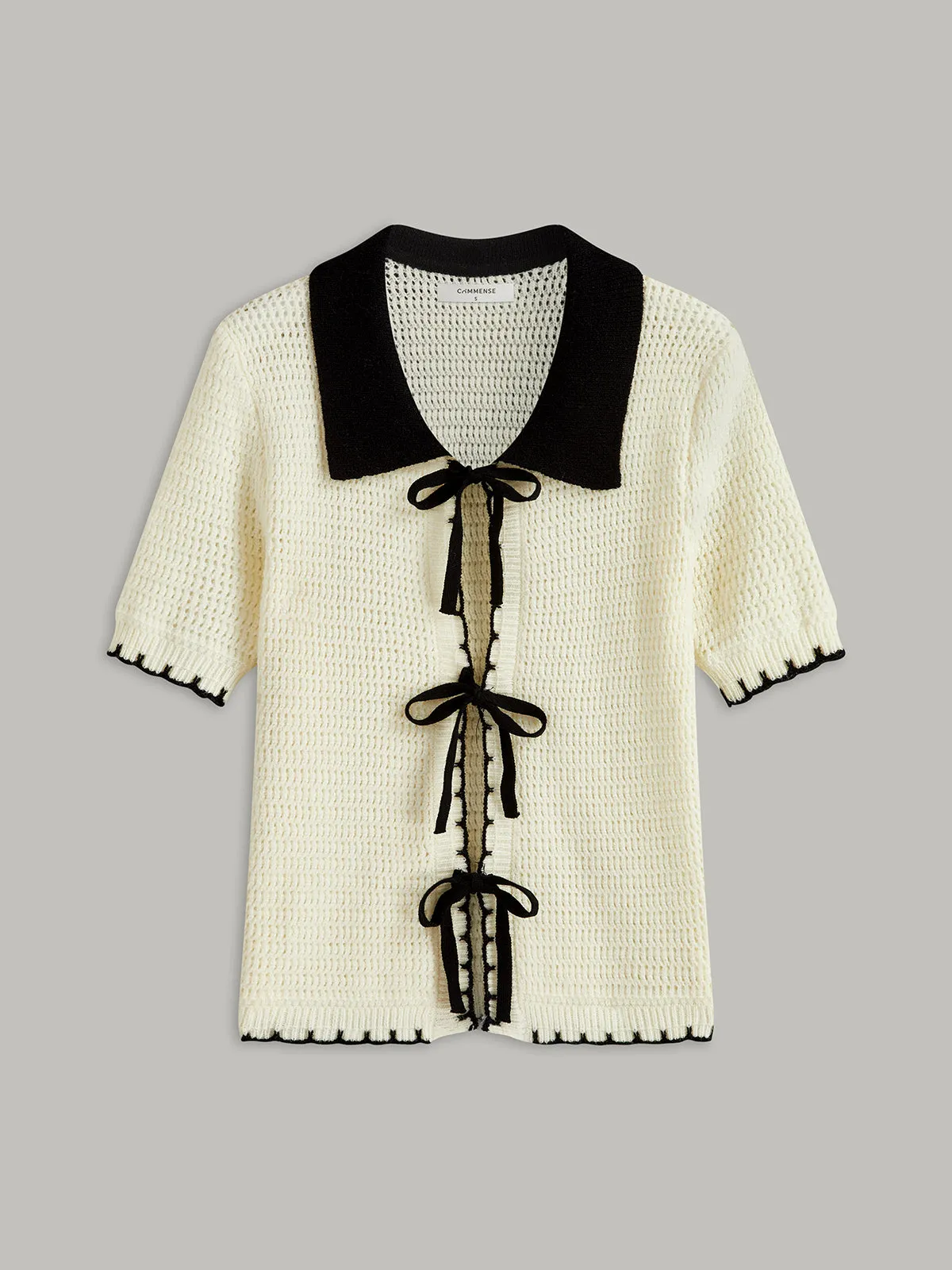 Tie-Front Knit Top sold by COMMENSE