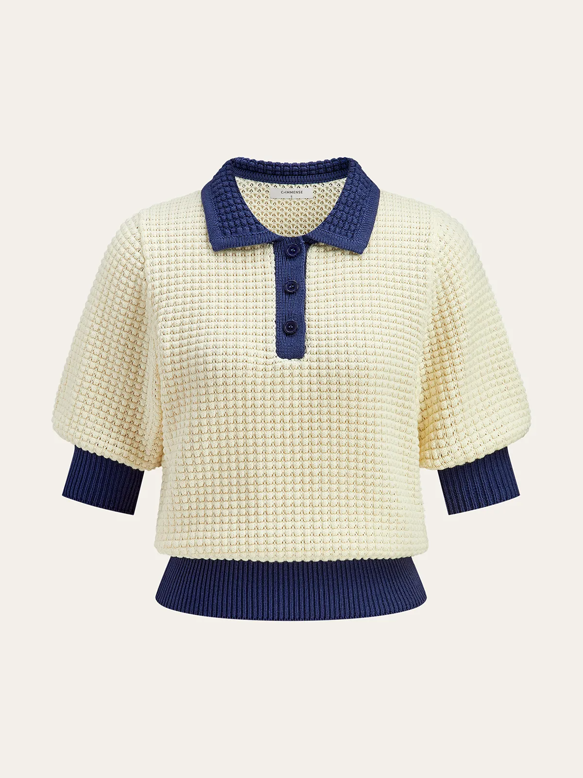 Crochet-Knit Polo Top sold by COMMENSE