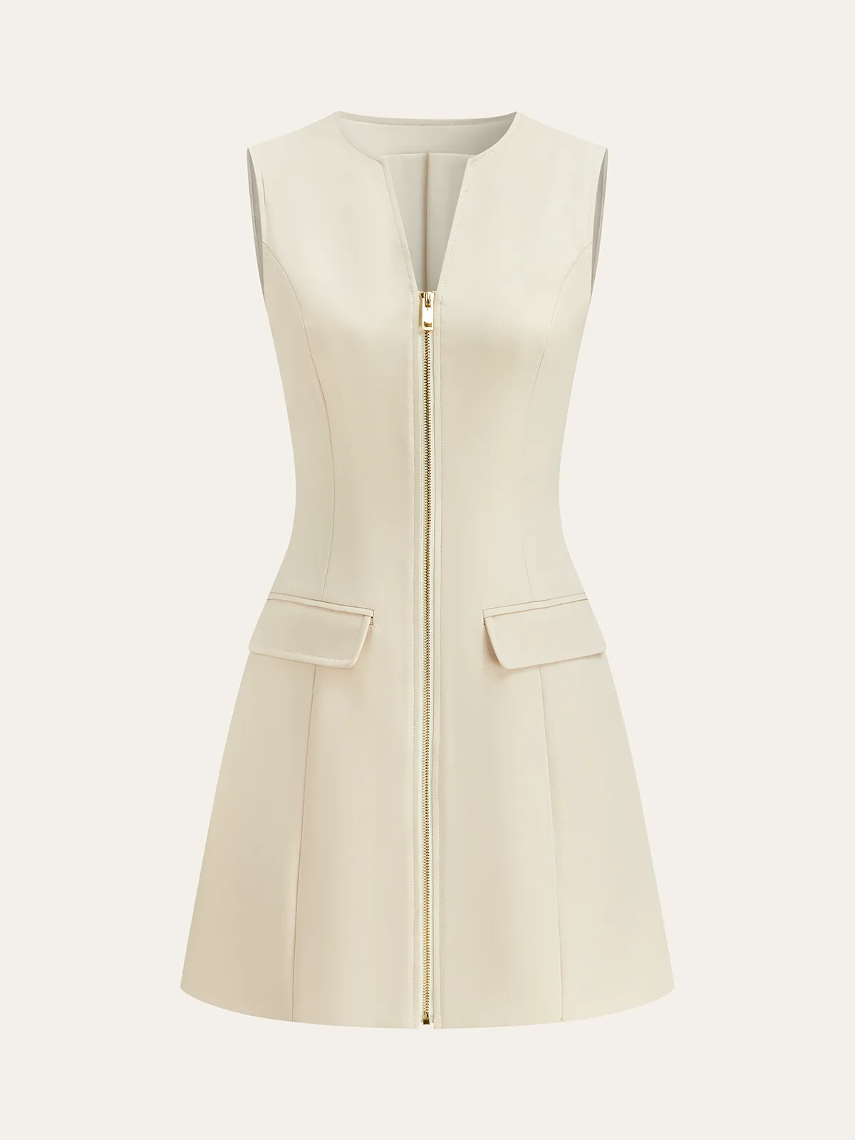 Pocketed Zip-Up Mini Dress sold by COMMENSE