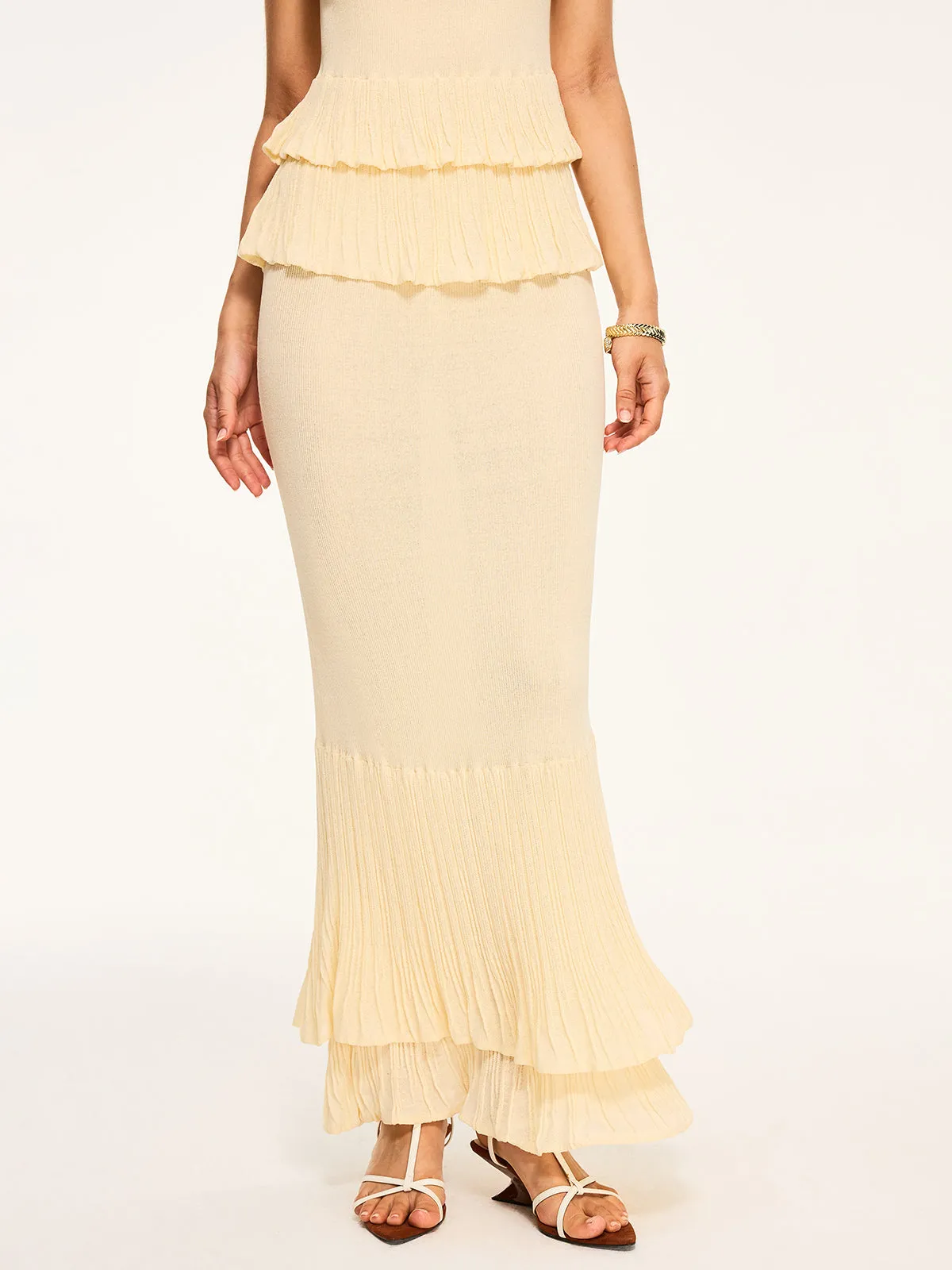 Pleated Hem Maxi Skirt sold by COMMENSE