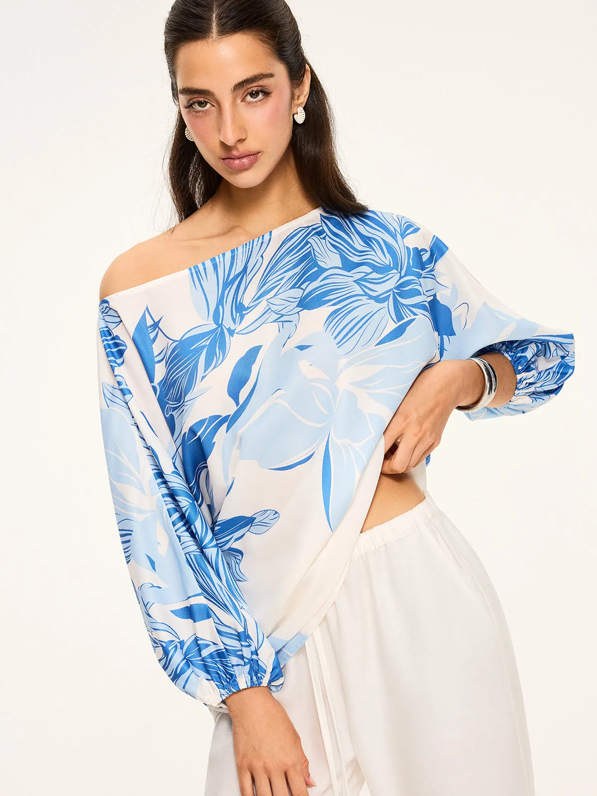 Off-Shoulder Floral Print Blouse sold by COMMENSE
