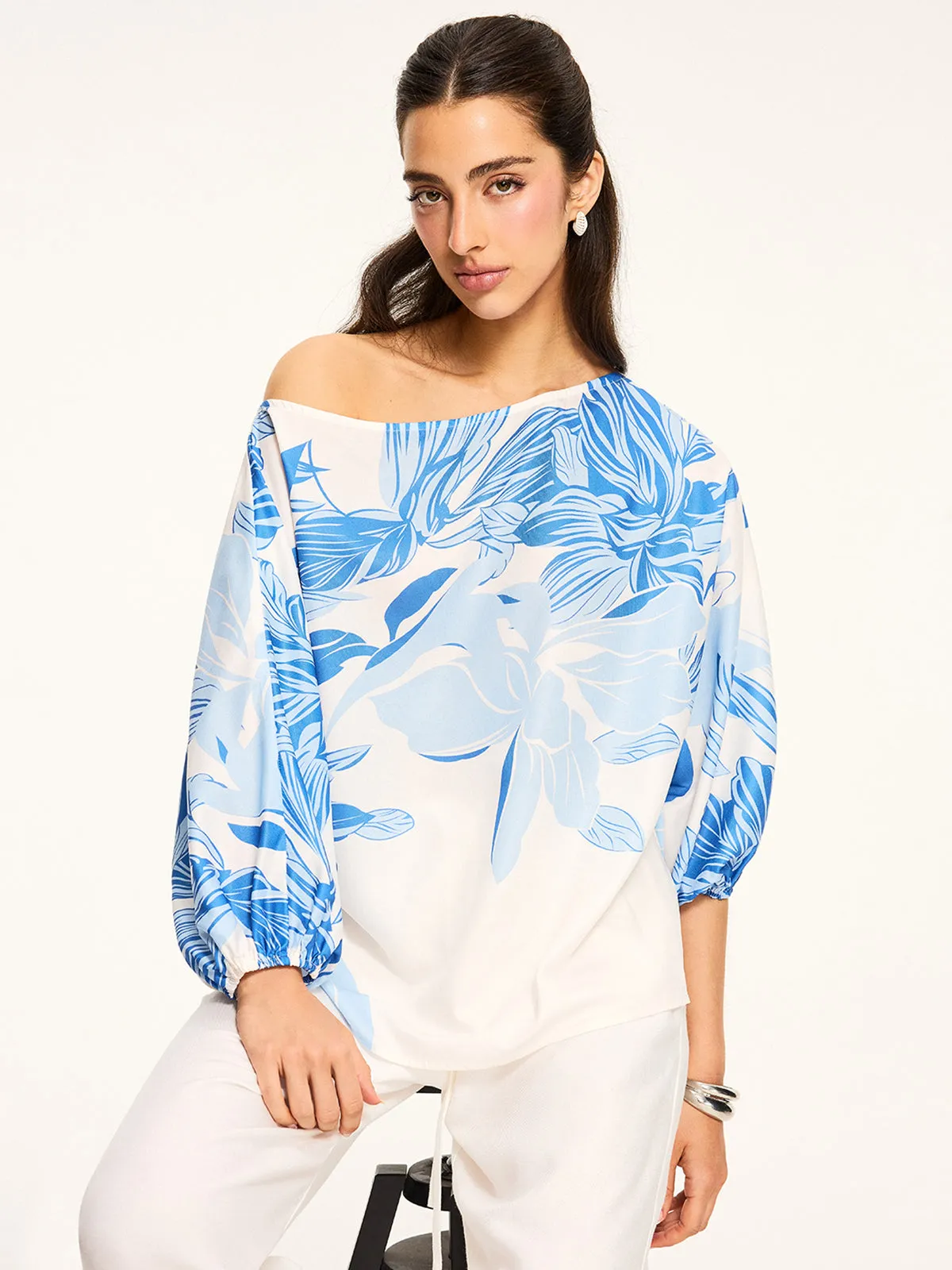 Off-Shoulder Floral Print Blouse sold by COMMENSE product image thumbnail 5