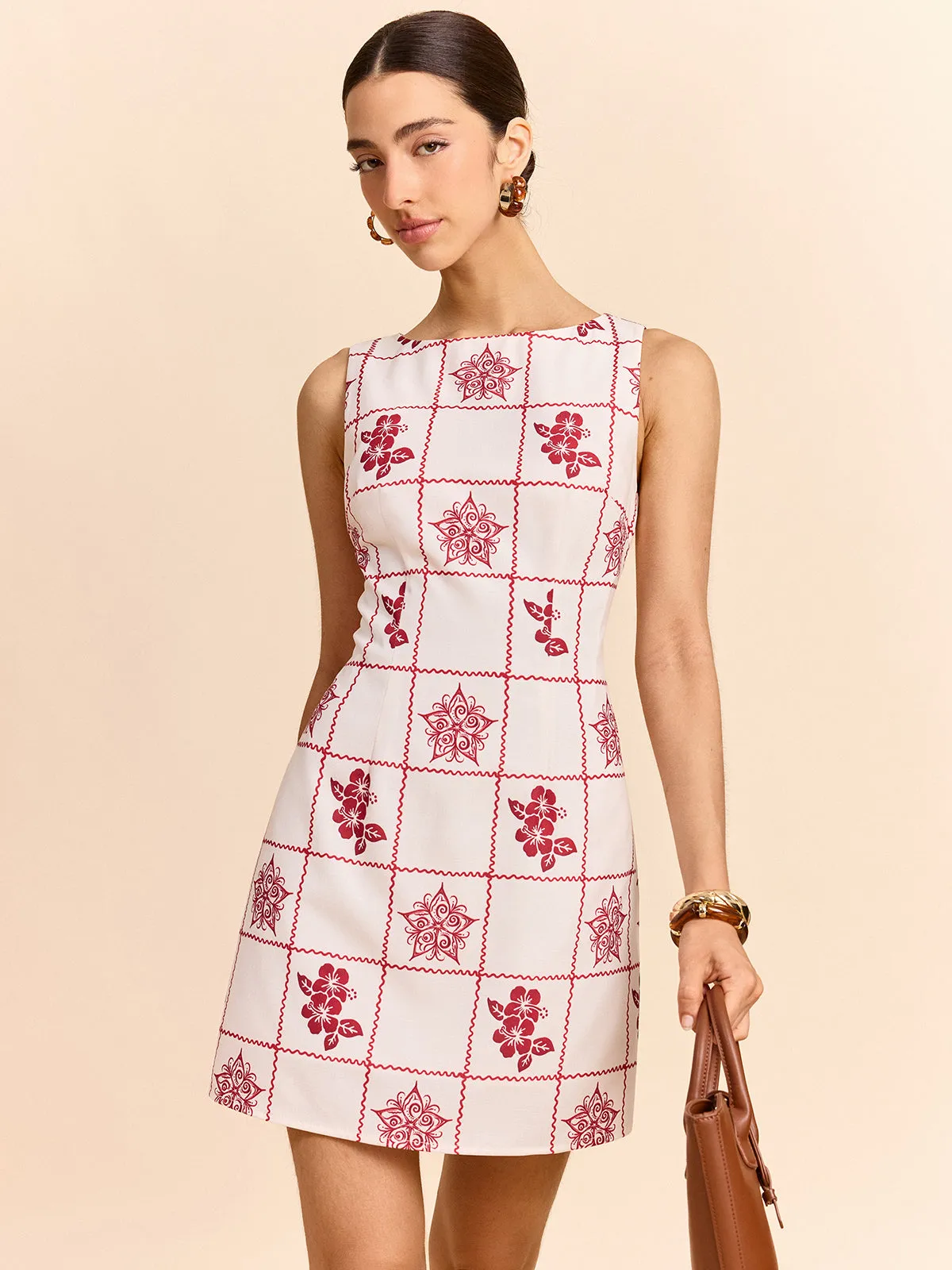 Grid and Floral Print Mini Dress sold by COMMENSE