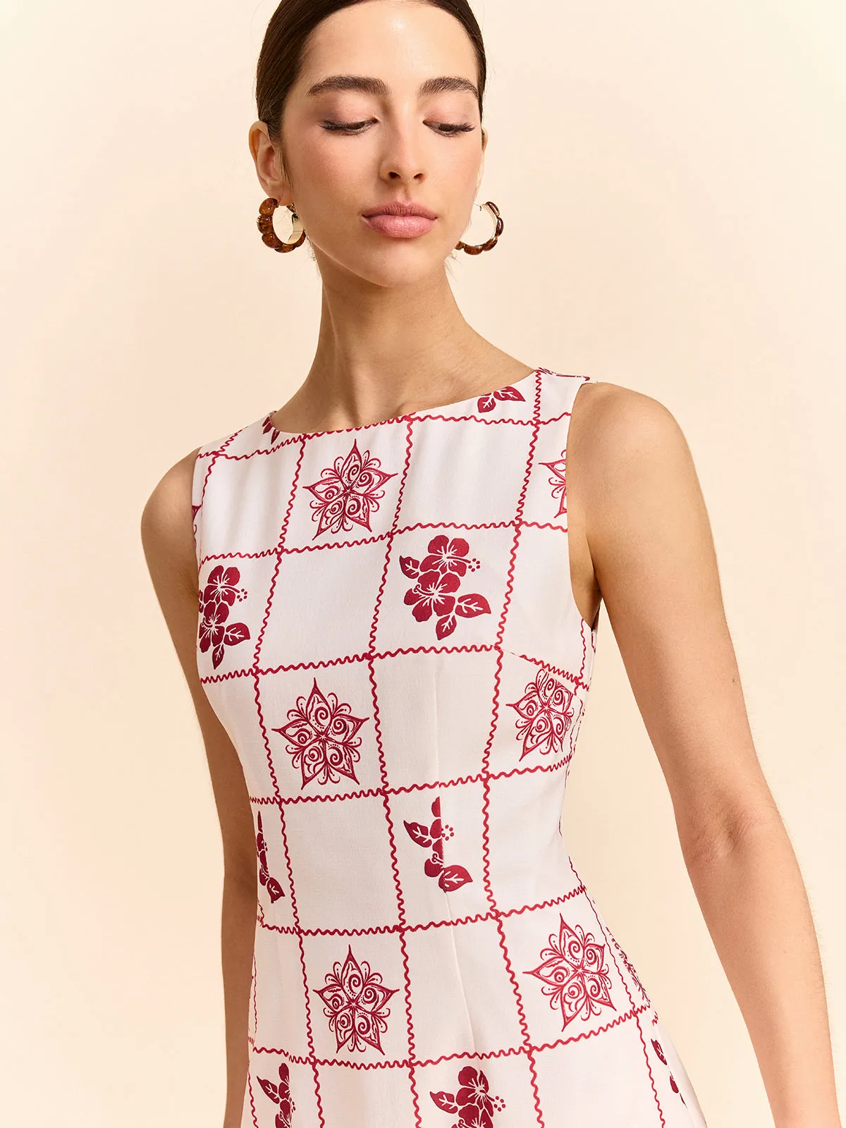 Grid and Floral Print Mini Dress sold by COMMENSE product image thumbnail 4