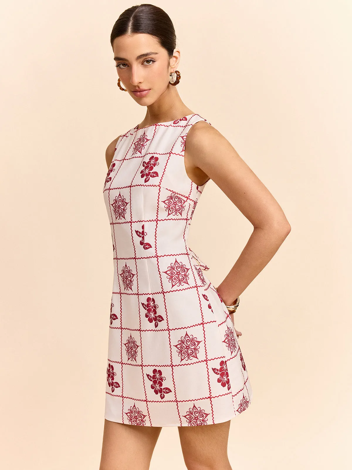 Grid and Floral Print Mini Dress sold by COMMENSE product image thumbnail 3