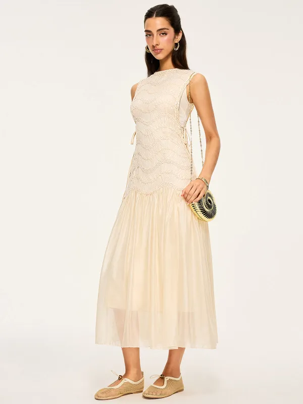 Semi-Sheer Textured Fabric Panel Tulle Dress sold by COMMENSE