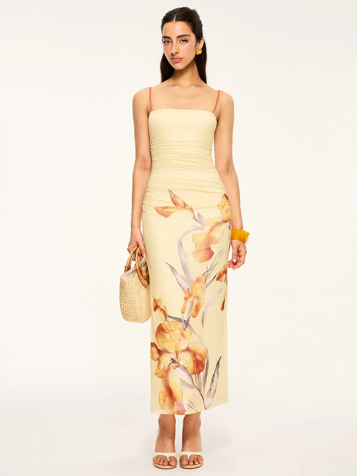 Floral Print Ruched Maxi Dress sold by COMMENSE