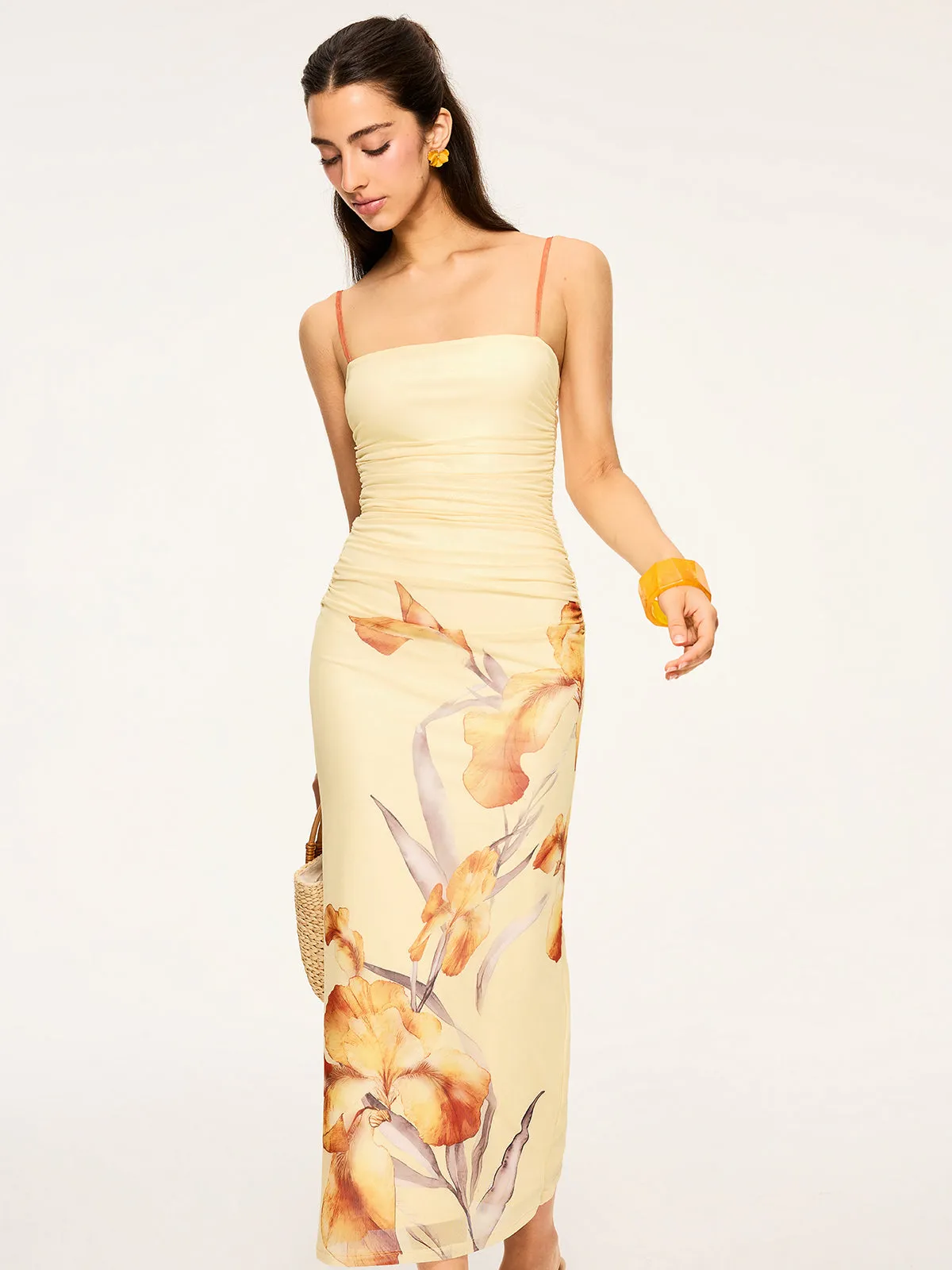 Floral Print Ruched Maxi Dress sold by COMMENSE product image thumbnail 3