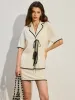 Contrast Trim Tie-Front Skirt Set sold by COMMENSE