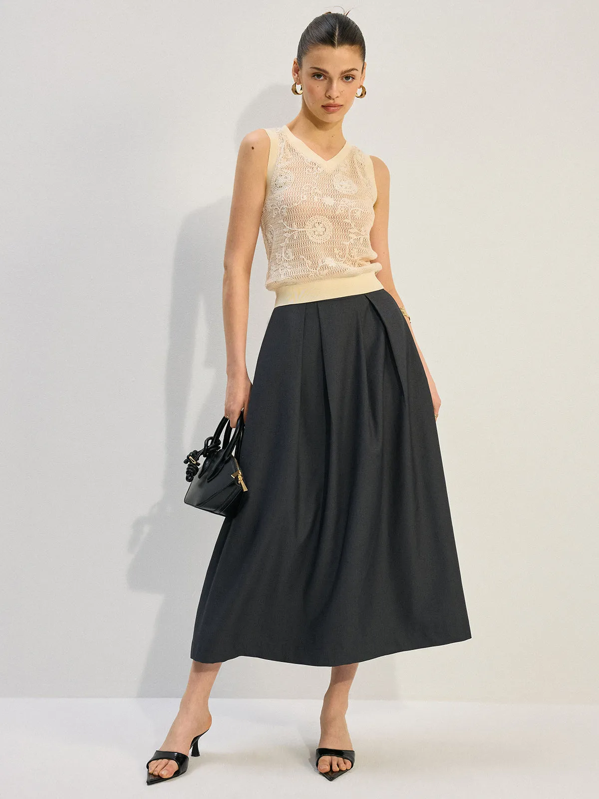 Pleated A-Line Midi Skirt sold by COMMENSE product image thumbnail 2