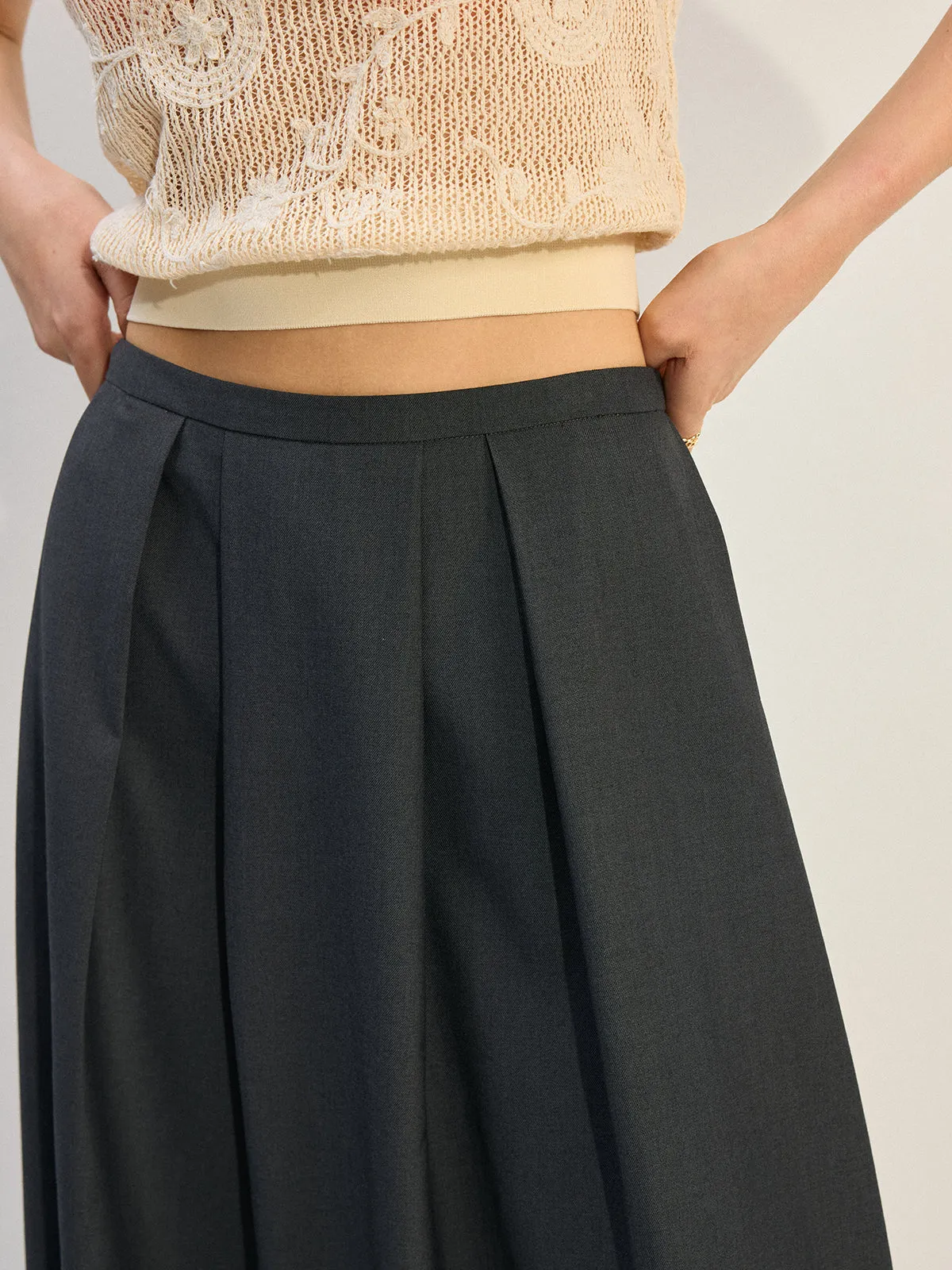 Pleated A-Line Midi Skirt sold by COMMENSE product image thumbnail 4